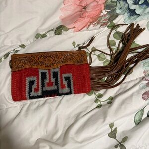 American Darling Fringe Clutch - Red and Brown